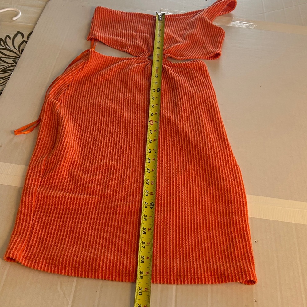 Love J Orange Ribbed One Shoulder Cutout Bodycon Mini Dress. Sz S - Picture 8 of 8